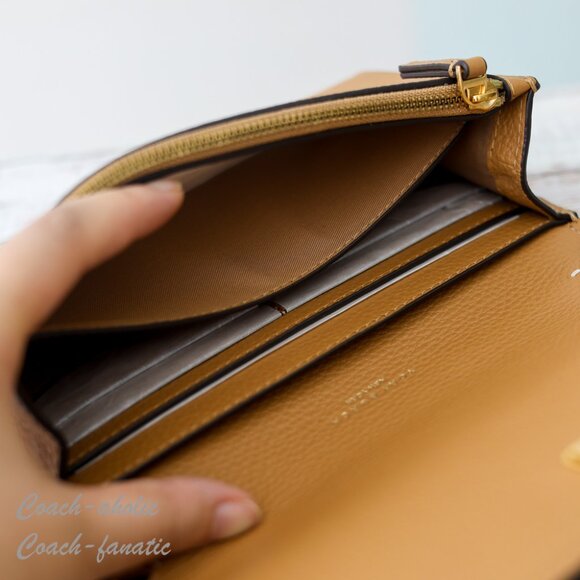 NWT Tory Burch Thea Small Pebble Leather Flat Wallet Crossbody in Tiramisu - Picture 13 of 14